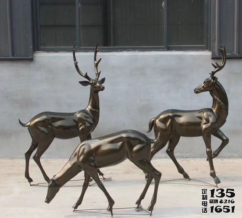公園玻璃鋼仿銅戶(hù)外景觀裝飾品擺件梅花鹿雕塑