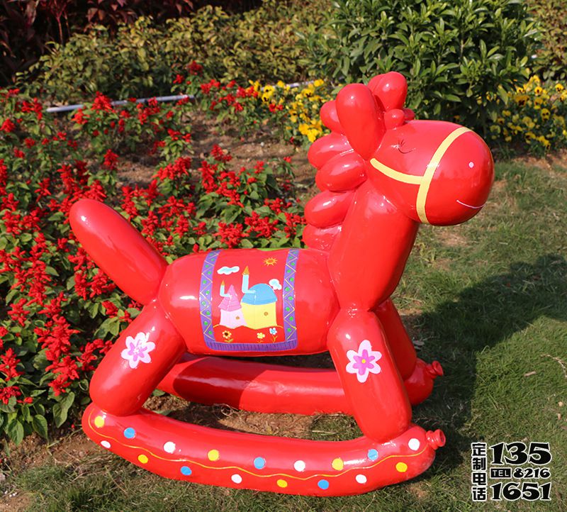 紅色木馬動(dòng)物座椅玻璃鋼雕塑卡通裝飾品園林景觀(guān)擺件